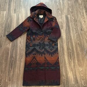 Woolrich long blanket jacket women small Navajo Southwestern coat wool Nordic